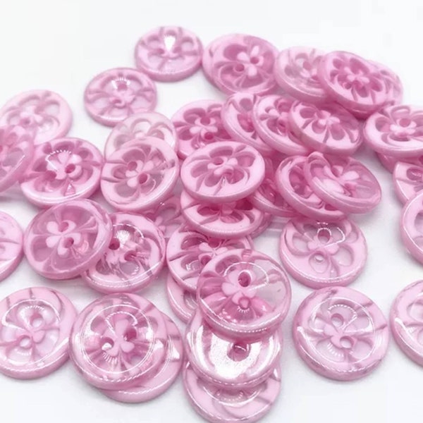 5 Rosa Knöpfe Blumenmuster Resin Knopf für Mädchen Stricken Häkeln Nähen