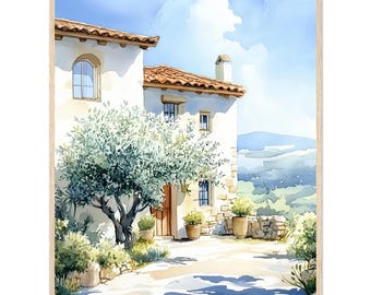 Santa Ynez Watercolor Print: California Olive Tree Landscape Art