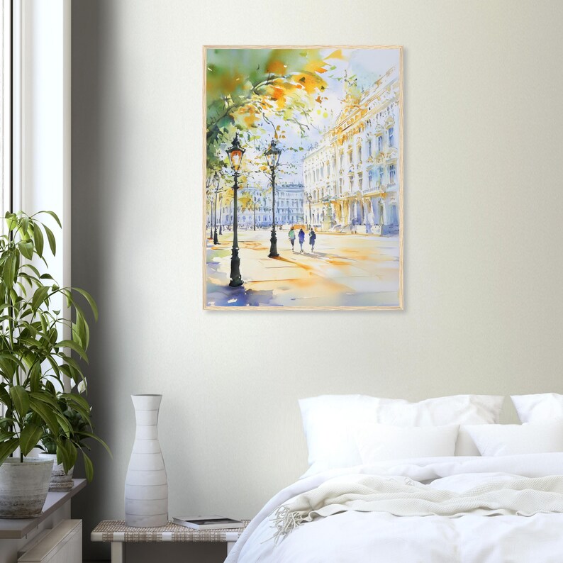 Aquarelprint van Wenen: Oostenrijkse stadsgezicht muurdecoratie, kunstwerk met historische Europese architectuur afbeelding 7