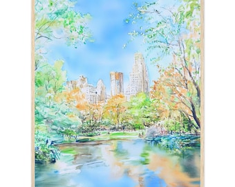 Central Park Watercolor Print: New York City Autumn Foliage Art