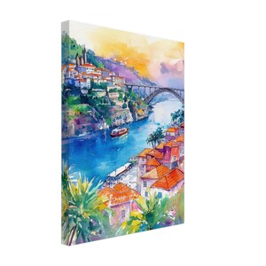Aquarelprint van Porto, Portugal: muurkunst met stadsgezicht van rivier de Douro afbeelding 7