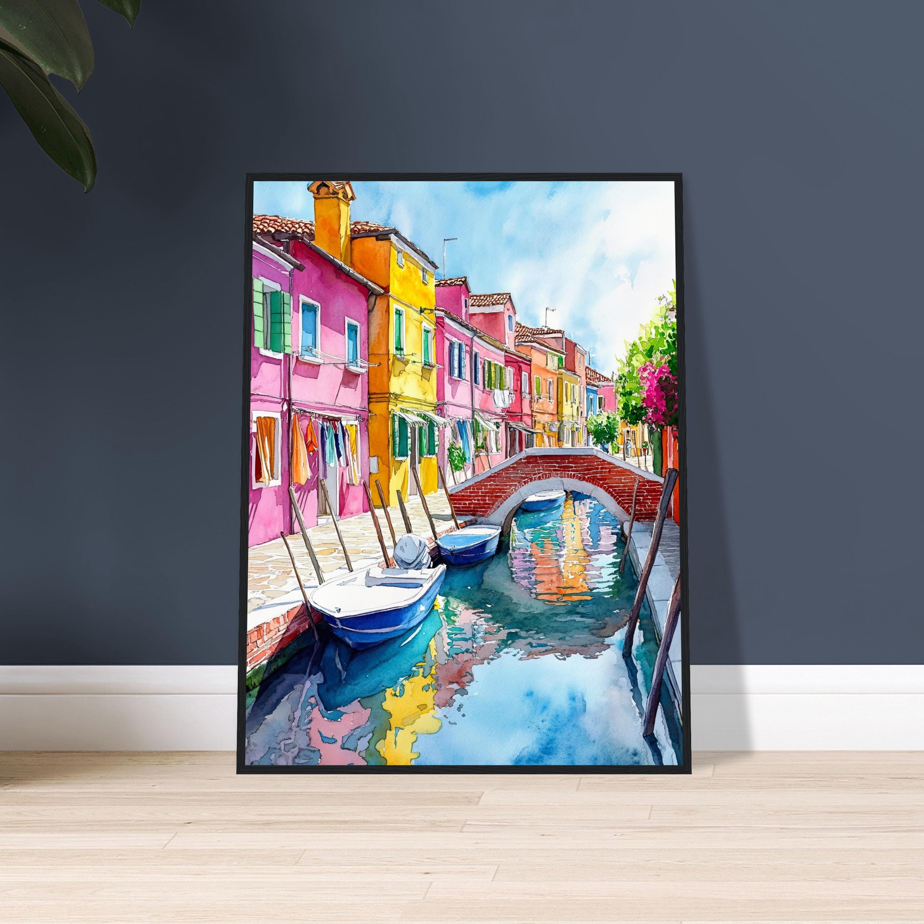 水彩画原画 運河・イタリア ブラーノ島 【公式通販】