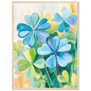 Lucky Clover Watercolor Painting Print Irish Blue Green Four-Leaf Clovers Wall Art Print St Patricks Day Decor Irish Print by NataliaAyuArt