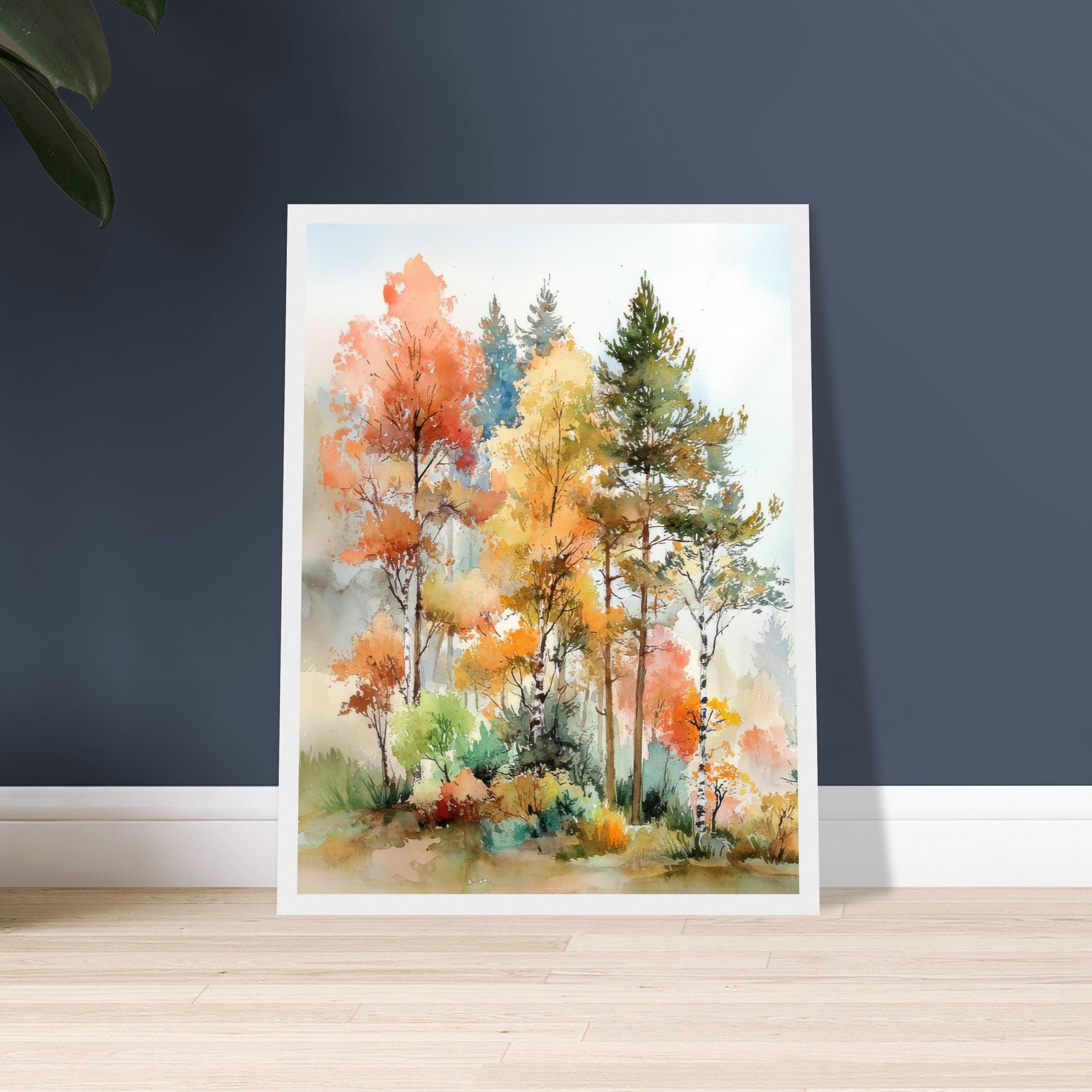 秋の森の水彩画：色鮮やかな秋の風景画アートプリント - Etsy 日本