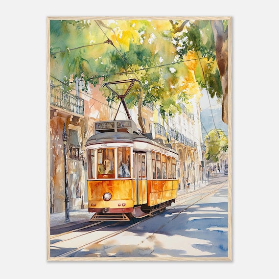 Lisbon Tram Watercolor Print: Portugal Travel Poster, Cityscape Wall Art