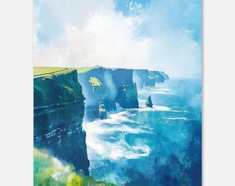 Cliffs of Moher Aquarell Druck: Küstenlandschaft Irlands