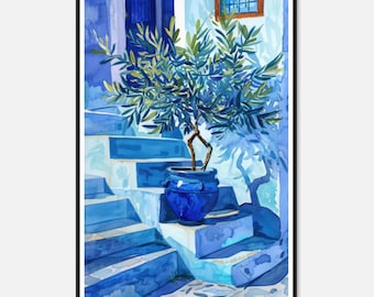 Olive Tree Watercolor Painting Print Blue Pot Art Print Botanical  Poster Mediterranean Home Decor Mediterranean Art Canvas Wedding Gift