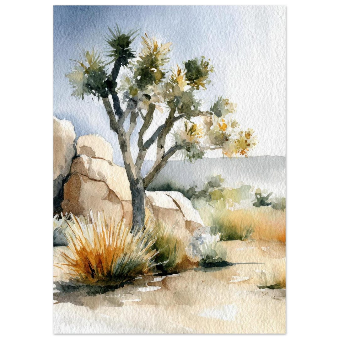 Joshua Tree Watercolor Art Print: California Desert Landscape Artwork ...