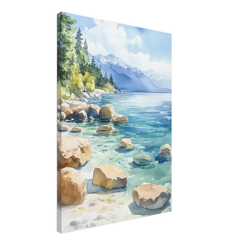 Lake Tahoe Watercolor Painting Print: Serene Mountain Landscape Art - Etsy