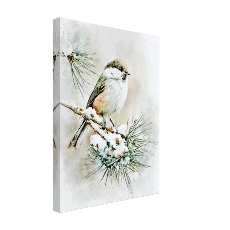 Chickadee Watercolor Print: Snowy Pine Branch Winter Wall Art image 9