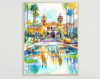 Balboa Park San Diego Watercolor Print: California Landmark Art US Travel Poster