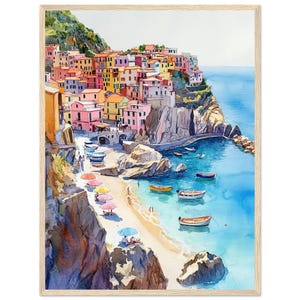 Cinque Terre Italy Watercolor Painting Print Italian Village Wall Art Print Italy Travel Poster Mediterranean Artwork by NataliaAyuArt