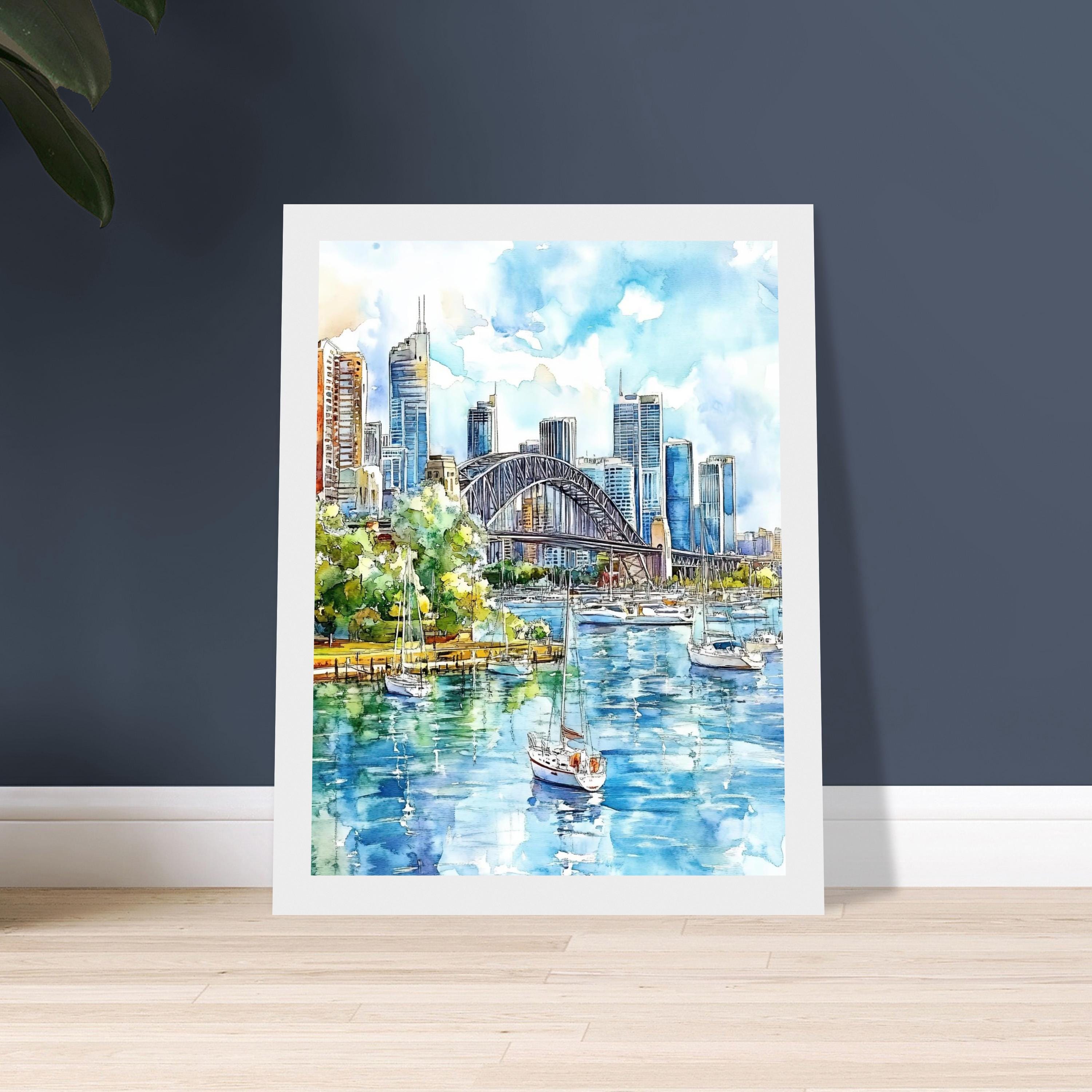 シドニー・ハーバー・ブリッジの水彩画プリント：オーストラリアの都市