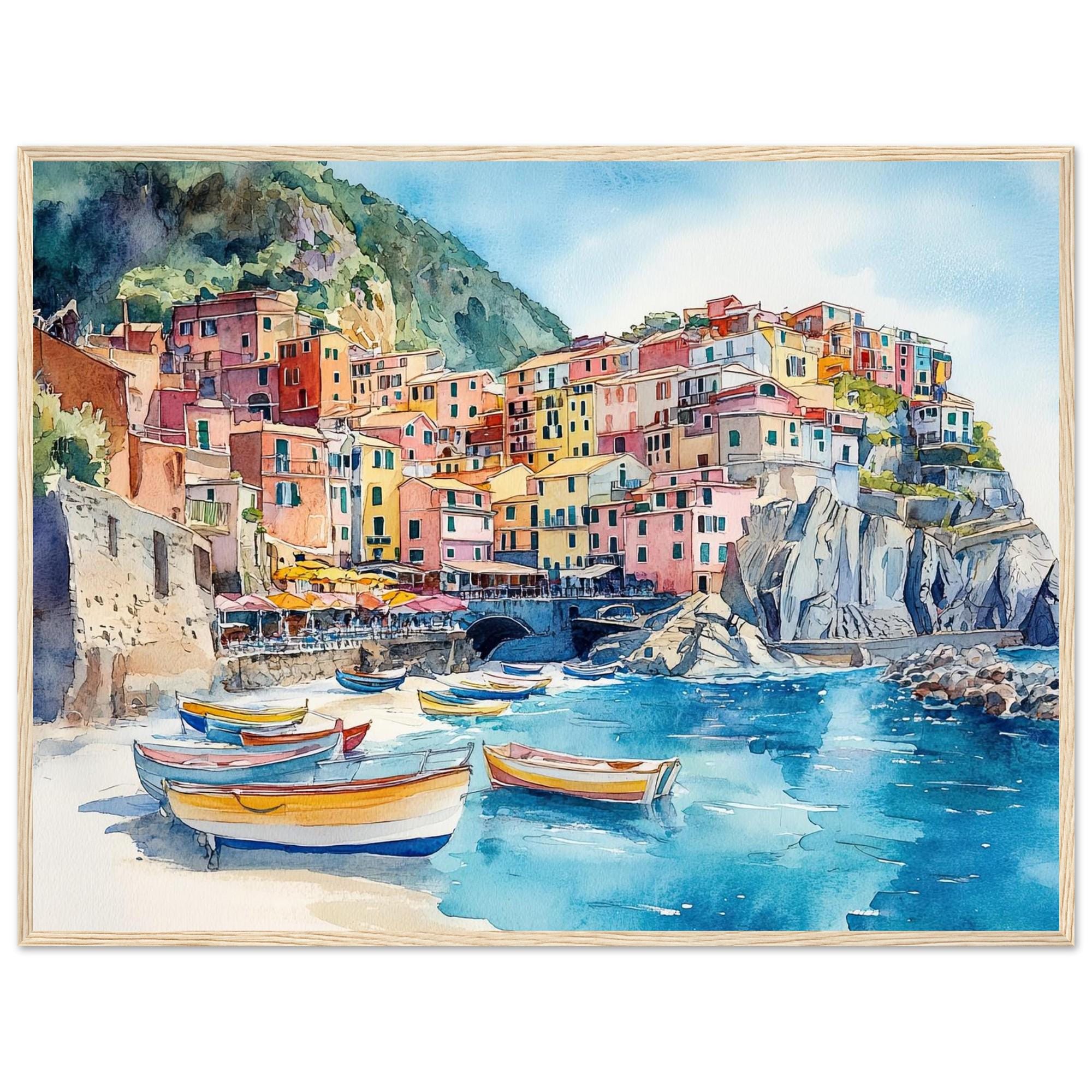 Cinque Terre Italy Watercolor Painting Print Manarola Wall Art Print Italy Coastal Village Artwork Colorful Seaside Poster by NataliaAyuArt