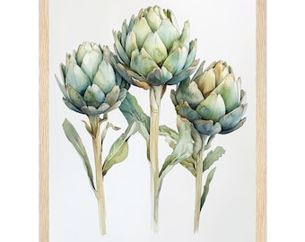 Artisjok aquarel keuken print: minimalistische botanische muurkunst
