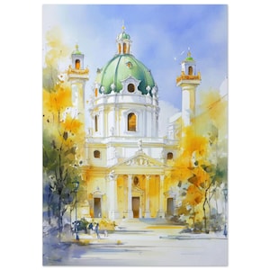 Vienna Karlskirche Watercolor PRINT Austrian Landmark Architecture Wall Art Print European Travel Illustration Canvas by NataliaAyuArt