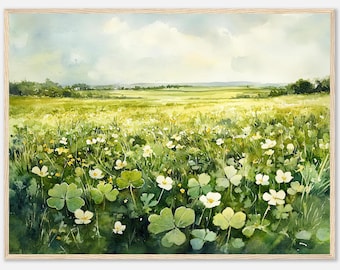 Irische Wiese Aquarell Print: Kleefeld Landschaft Wandkunst
