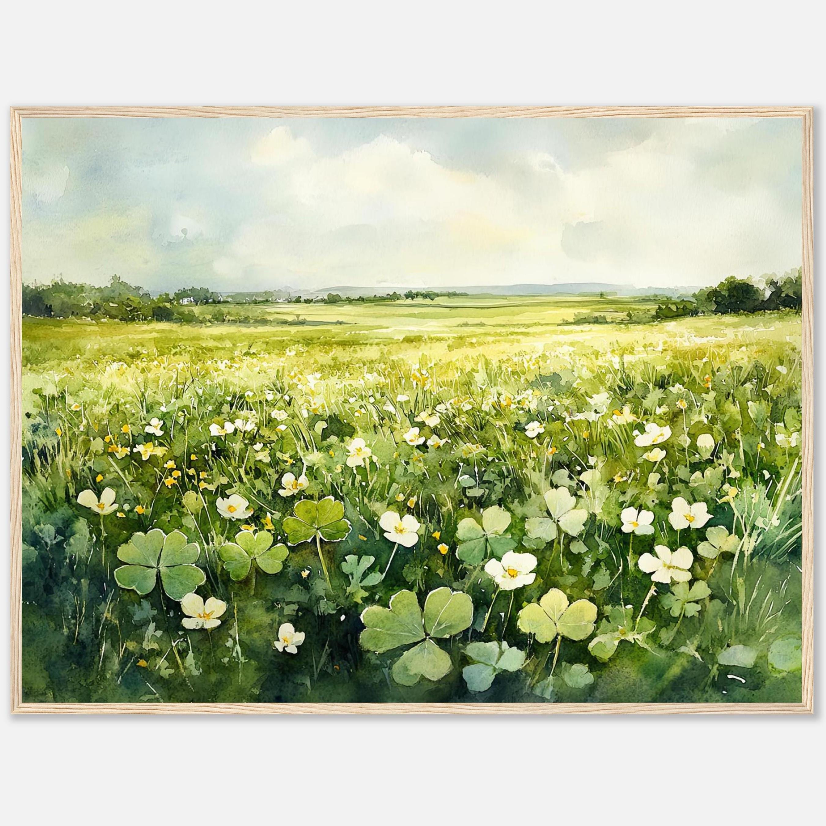 アイルランドの草原の水彩画：クローバー畑の風景画 - Etsy 日本
