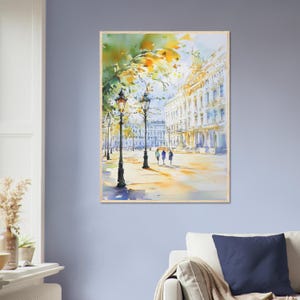 Aquarelprint van Wenen: Oostenrijkse stadsgezicht muurdecoratie, kunstwerk met historische Europese architectuur afbeelding 4