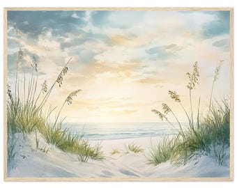 Beach Sunset Watercolor Painting Coastal Dunes Wall Art Print Serene Seaside Landscape Ocean Sunset Art Print  by NataliaAyuArt