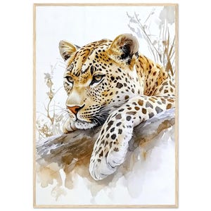 サファリヒョウ水彩画アートプリント 野生動物のアートワーク ウォールアート 大型猫 自然画 ヒョウアートプリント NataliaAyuArt