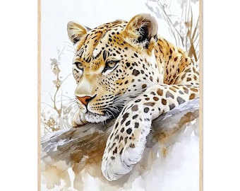 Leopard Aquarell Kunstdruck: Safari Tier Wanddeko