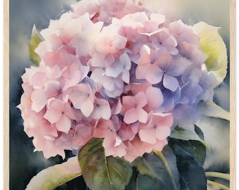 アジサイの水彩画：柔らかなパステル調の花柄ウォールアートプリント