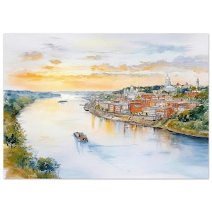 Vicksburg Mississippi Wall Art Print Riverfront Watercolor Painting Style Print Mississippi River Artwork Vicksburg Canvas by NataliaAyuArt