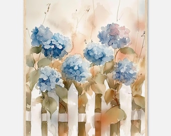 Blue Hydrangea Watercolor Print: Cottage Garden Floral Art