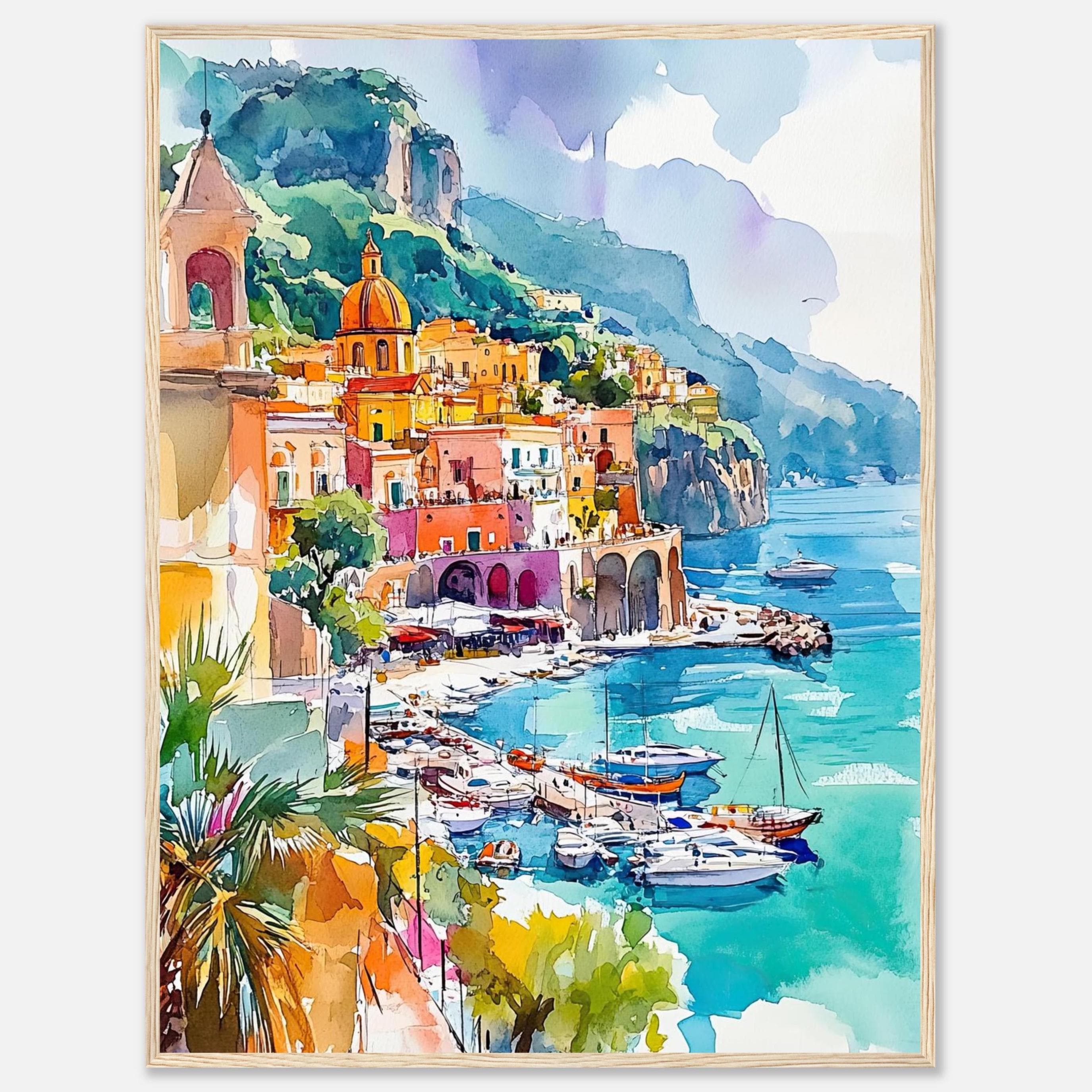 ソレント イタリア 水彩画：アマルフィ海岸の海辺のアート - Etsy 日本