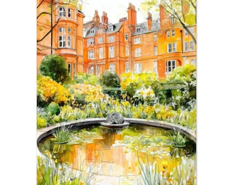 Schnürsenkel Physic Garden London Aquarell Gemälde Druck: Historisches Botanisches Britisches Gartenkunstwerk