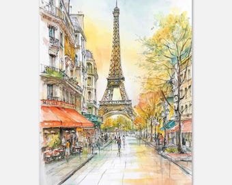 Eiffel Tower Watercolor Print: Paris Cityscape Poster, France Travel Artwork