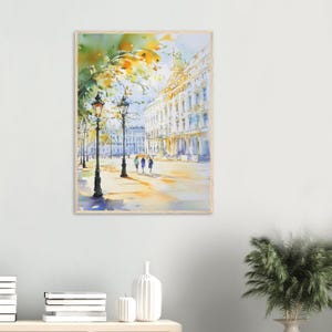 Aquarelprint van Wenen: Oostenrijkse stadsgezicht muurdecoratie, kunstwerk met historische Europese architectuur afbeelding 3