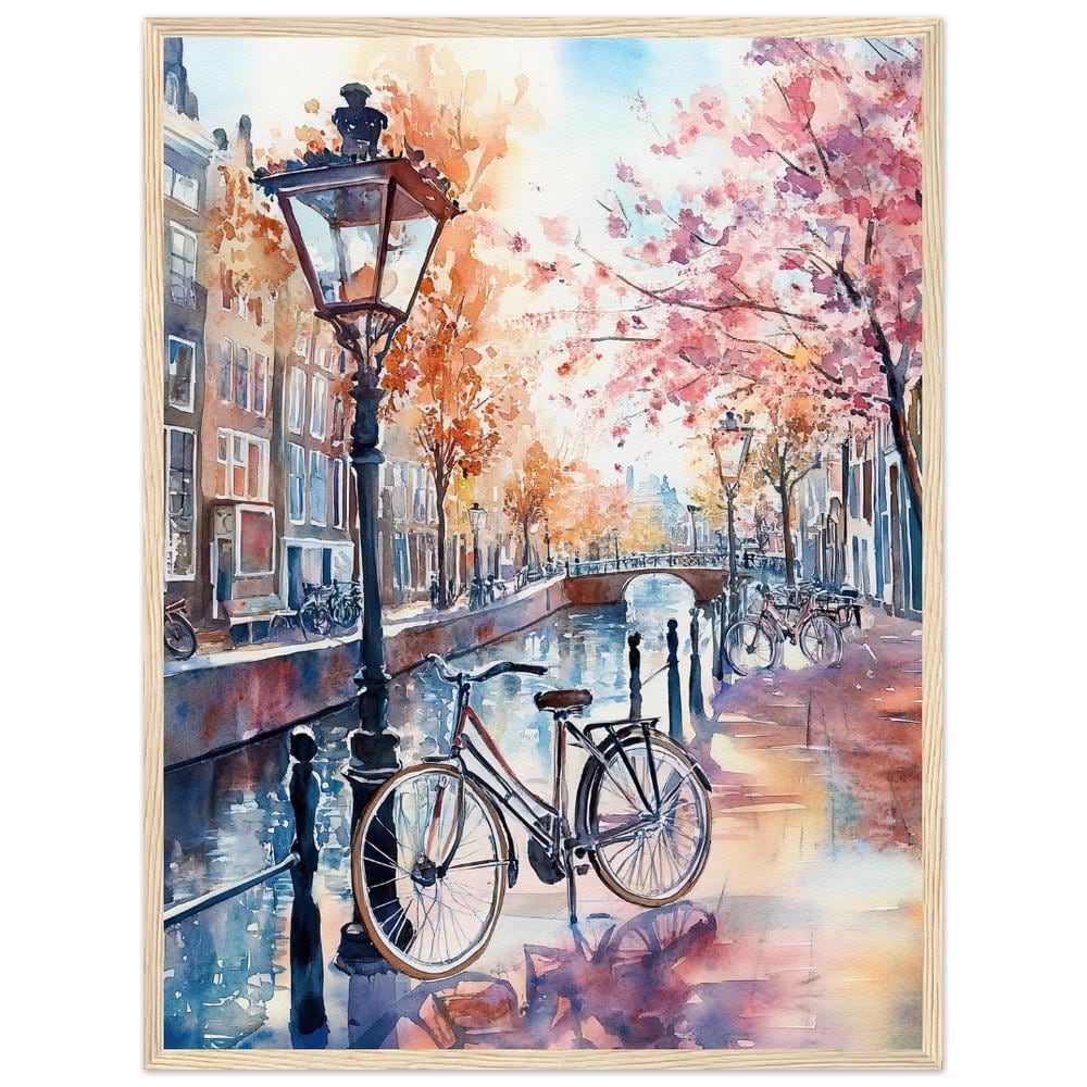 Amsterdam Art Print: Dutch Cityscape Watercolor, Bike Canal