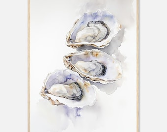 Oysters Watercolor Print: Coastal Kitchen Wall Art
