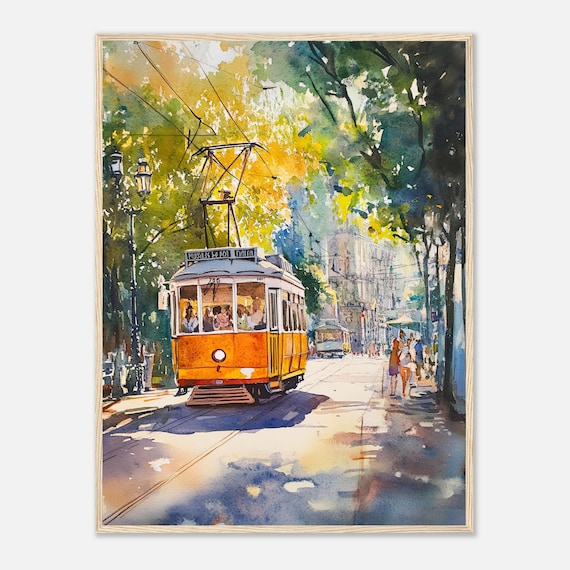 Lisbon Tram Watercolor Art Print: Portugal Cityscape Poster