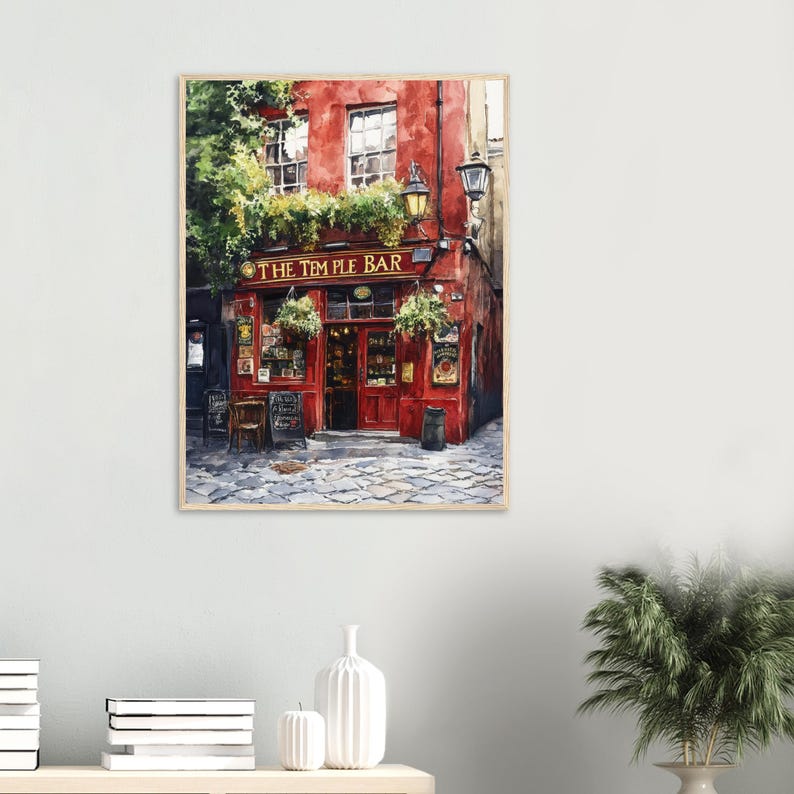Temple Bar Art Print: Dublin Pub Watercolor Style Wall Art, Irish Street Scene Painting, Iconic Irish Pub Poster image 3