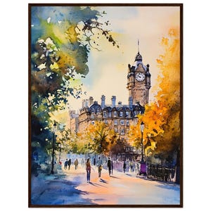 Edinburgh Clock Tower Watercolor Painting Print Scottish Architecture Wall Art Print Travel Poster Fall Colors Scottish Art by NataliaAyuArt