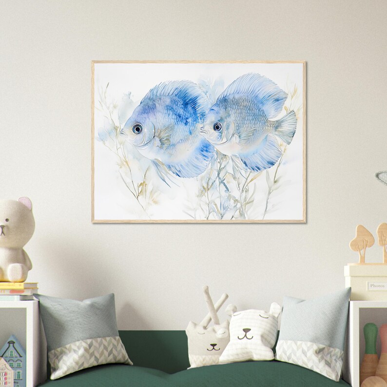 blue-discus-fish-watercolor-art-print-tropical-ocean-wildlife-etsy