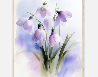 Snowdrop Flower Watercolor Print: Delicate Floral Wall Art Spring Flowers Illustration