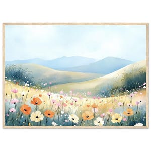 California Poppy Field Watercolor Painting PRINT California Hillside Scenic Artwork Flower Landscape Wall Art by NataliaAyuArt