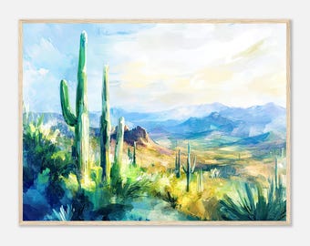 Saguaro National Park Watercolor Print: Sonoran Desert Landscape Art