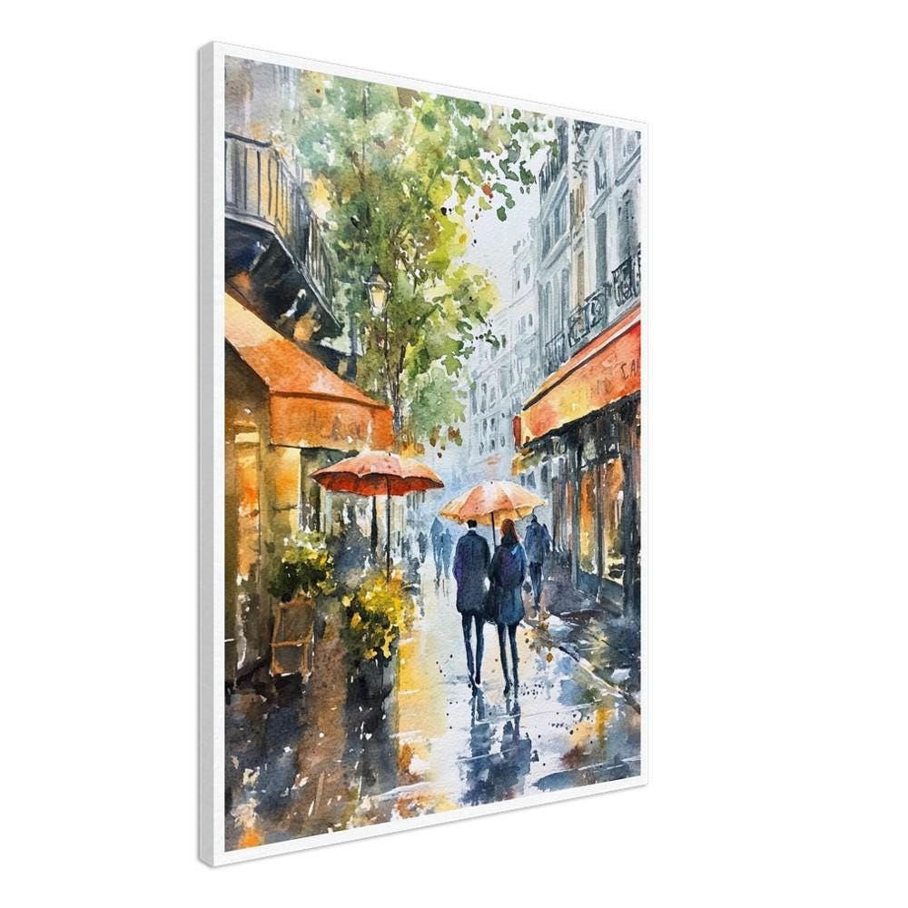 雨のパリの街並みの水彩画：フランス旅行のアートワーク - Etsy 日本