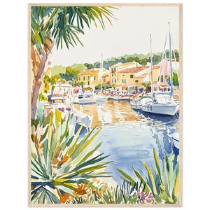 Impresión de arte mural de Port Grimaud Impresión de pintura de acuarela de Serene Côte d’Azur Ilustración de escena del puerto Encanto costero mediterráneo de NataliaAyuArt