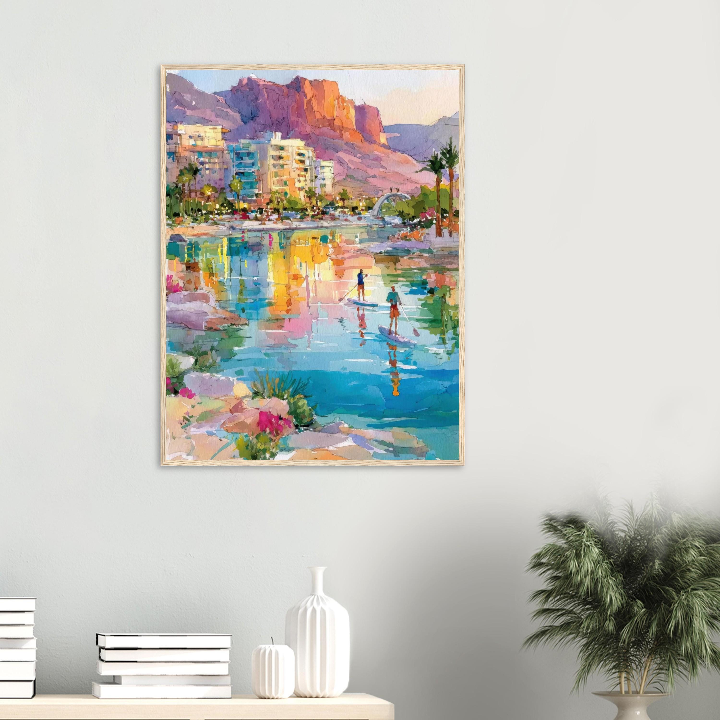 Tempe Town Lake Watercolor Print: Arizona Paddleboarding Sunset