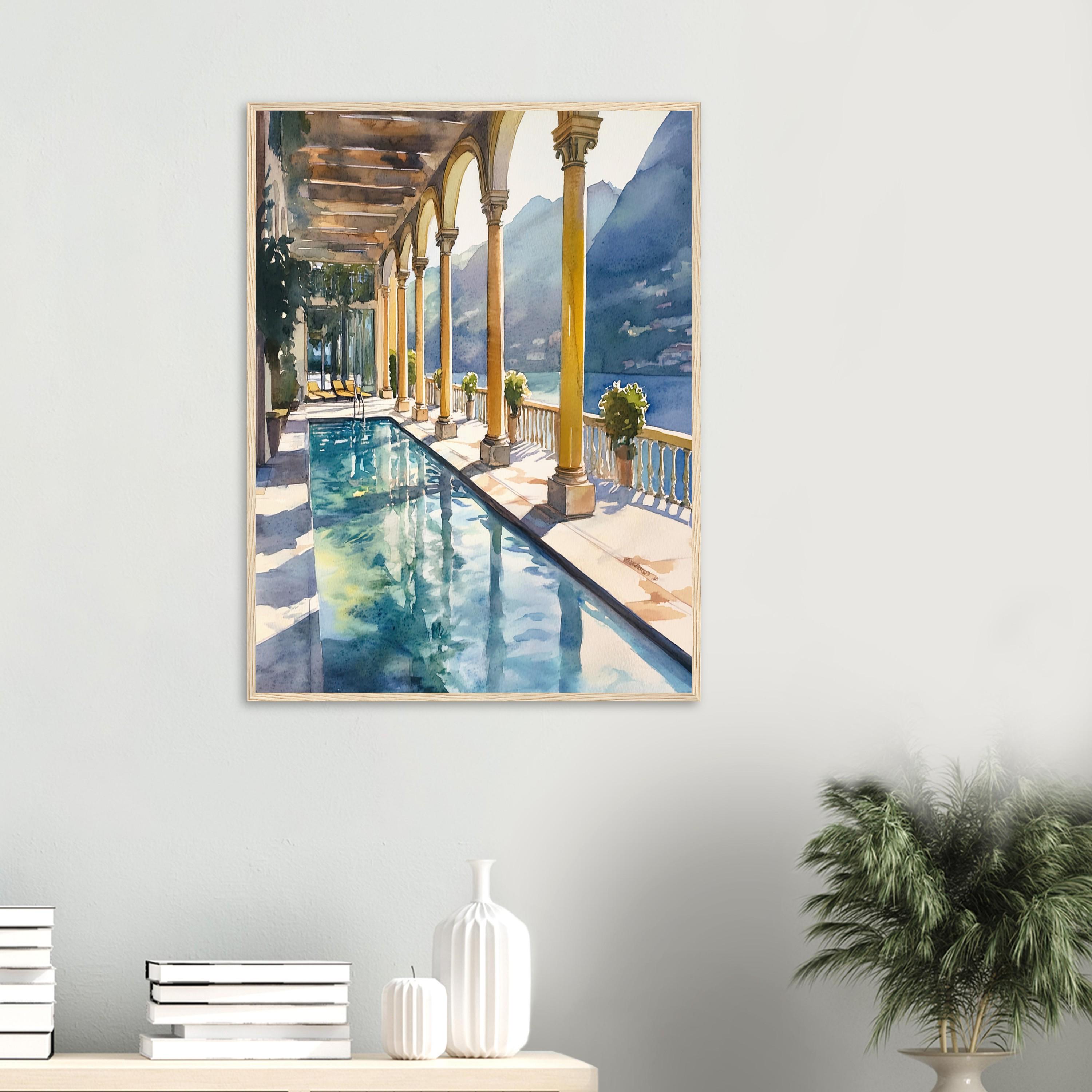 Lake Como Villa Pool Watercolor Art Print: Italian Architecture Artwork ...