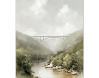 New River Gorge Bridge Print: West Virginia Watercolor Art, Appalachian Landscape