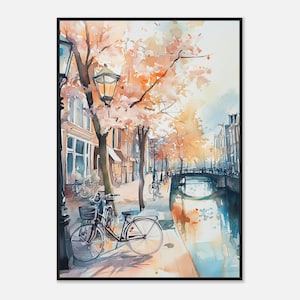 Amsterdam Canal Bike Watercolor Print: Netherlands Travel Art