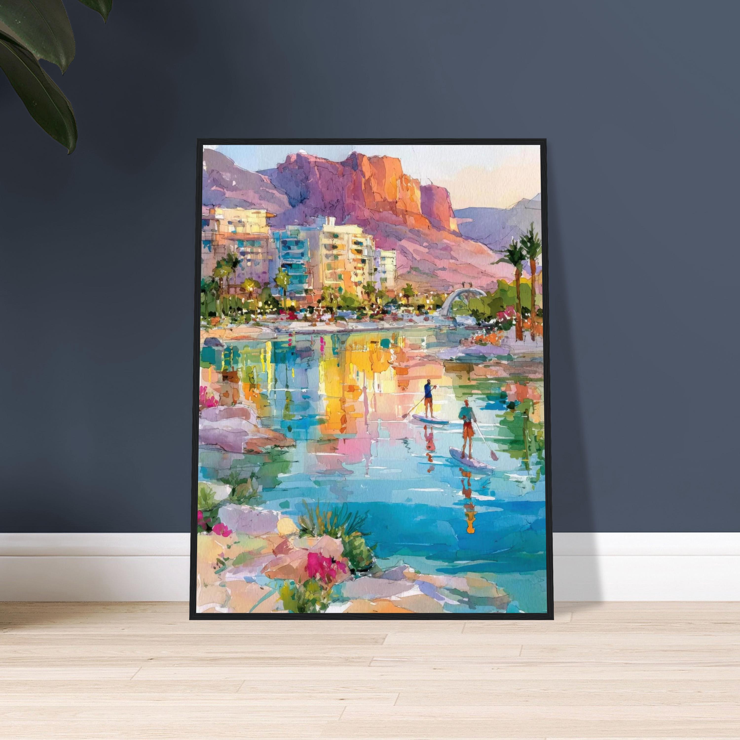 Tempe Town Lake Sunset Art Watercolor Print: Arizona