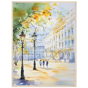 Aquarelprint van Wenen: Oostenrijkse stadsgezicht muurdecoratie, kunstwerk met historische Europese architectuur 60x80 cm / 24x32″